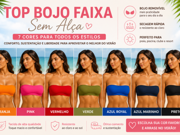 Top Bojo Faixa com Alça em 7 cores para moda praia: laranja, pink, vermelho, verde, azul royal, azul marinho e pret