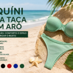 Biquíni meia taça com aro de sustentação e calcinha asa delta verde menta na praia