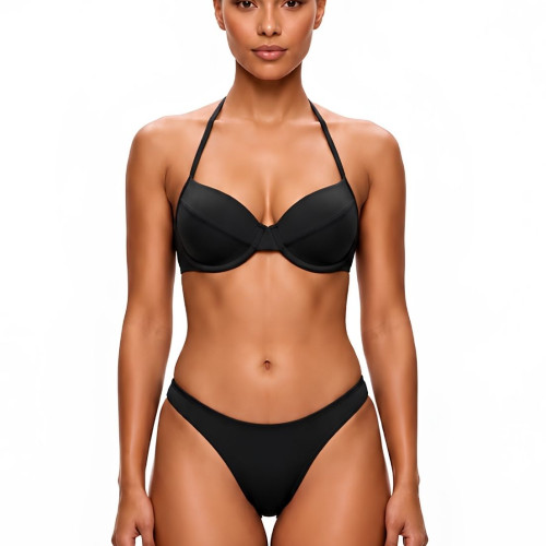 Conjunto top bojo aro calcinha asa delta levanta bumbum preto