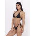 Conjunto de biquíni top cortininha calcinha fio dental de amarrar preto