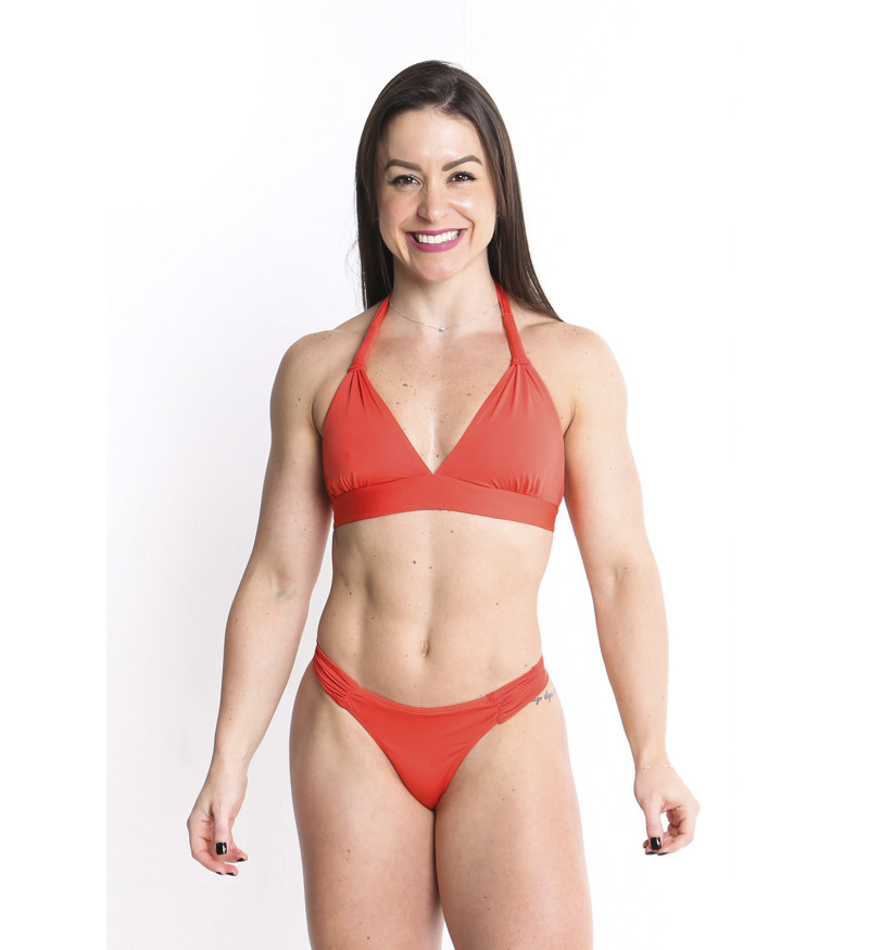 Conjunto de biquíni frente unica fixo calcinha quadrada laranja