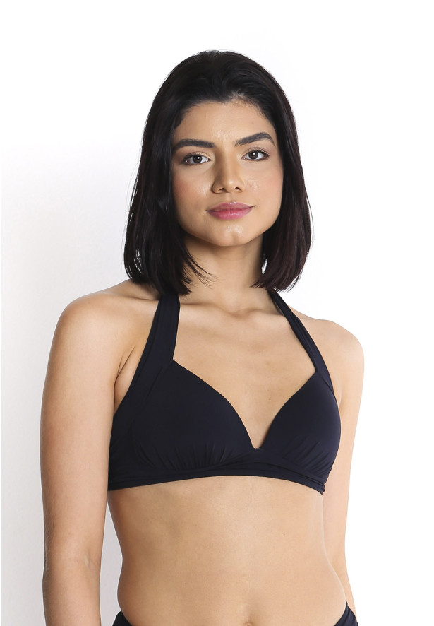 Biquíni top plus franzida com bojo fixo preto