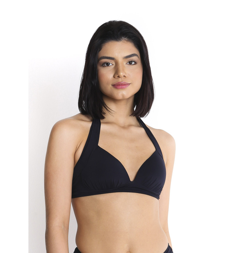 Biquíni top plus franzida com bojo fixo preto