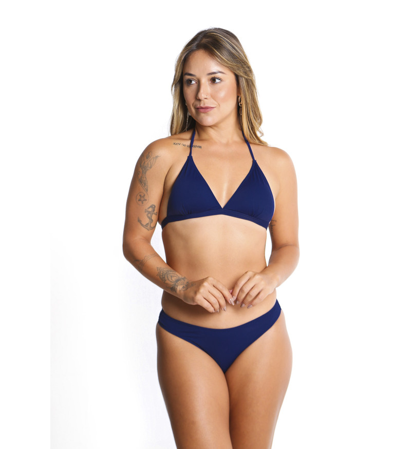 Conjunto de biquíni top fixo calcinha asa delta ripple azul marinho