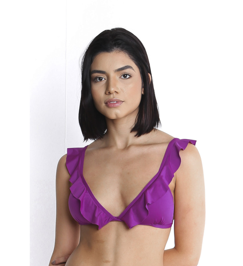 Biquíni top fixo babado magenta