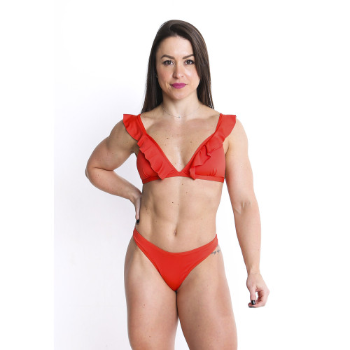 Conjunto de biquíni top babado calcinha asa delta ripple laranja