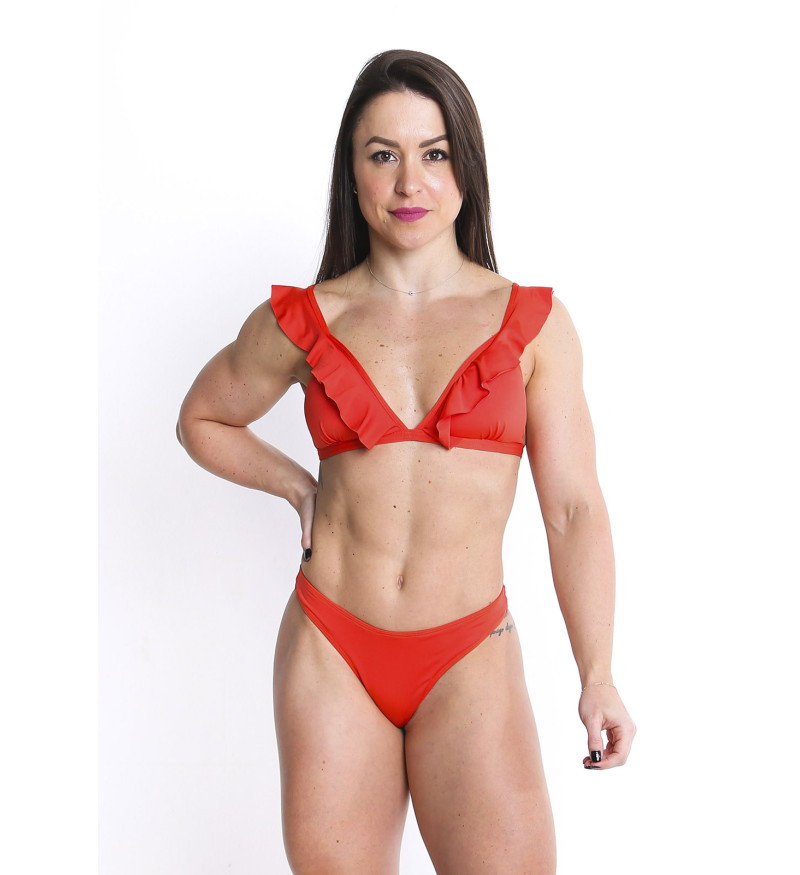 Conjunto de biquíni top babado calcinha asa delta ripple laranja