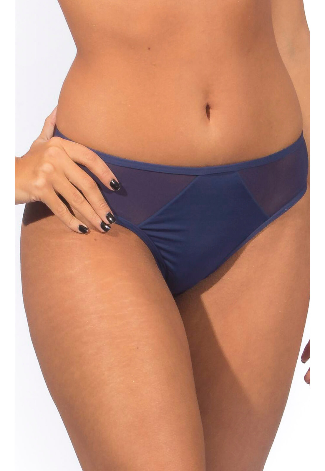 Biquíni calcinha asa delta ripple azul marinho com tule