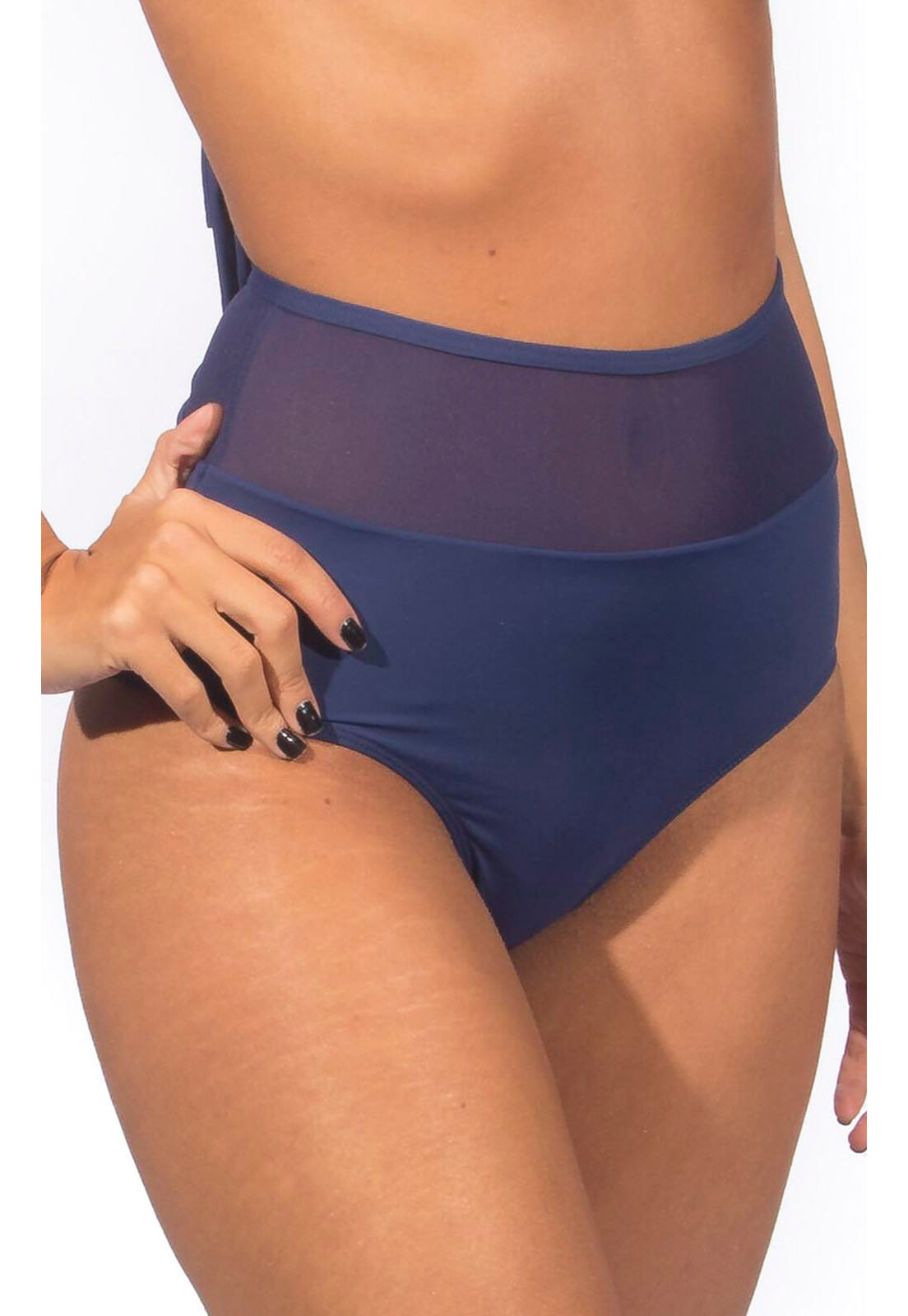 Biquíni cintura alta azul marinho com tule