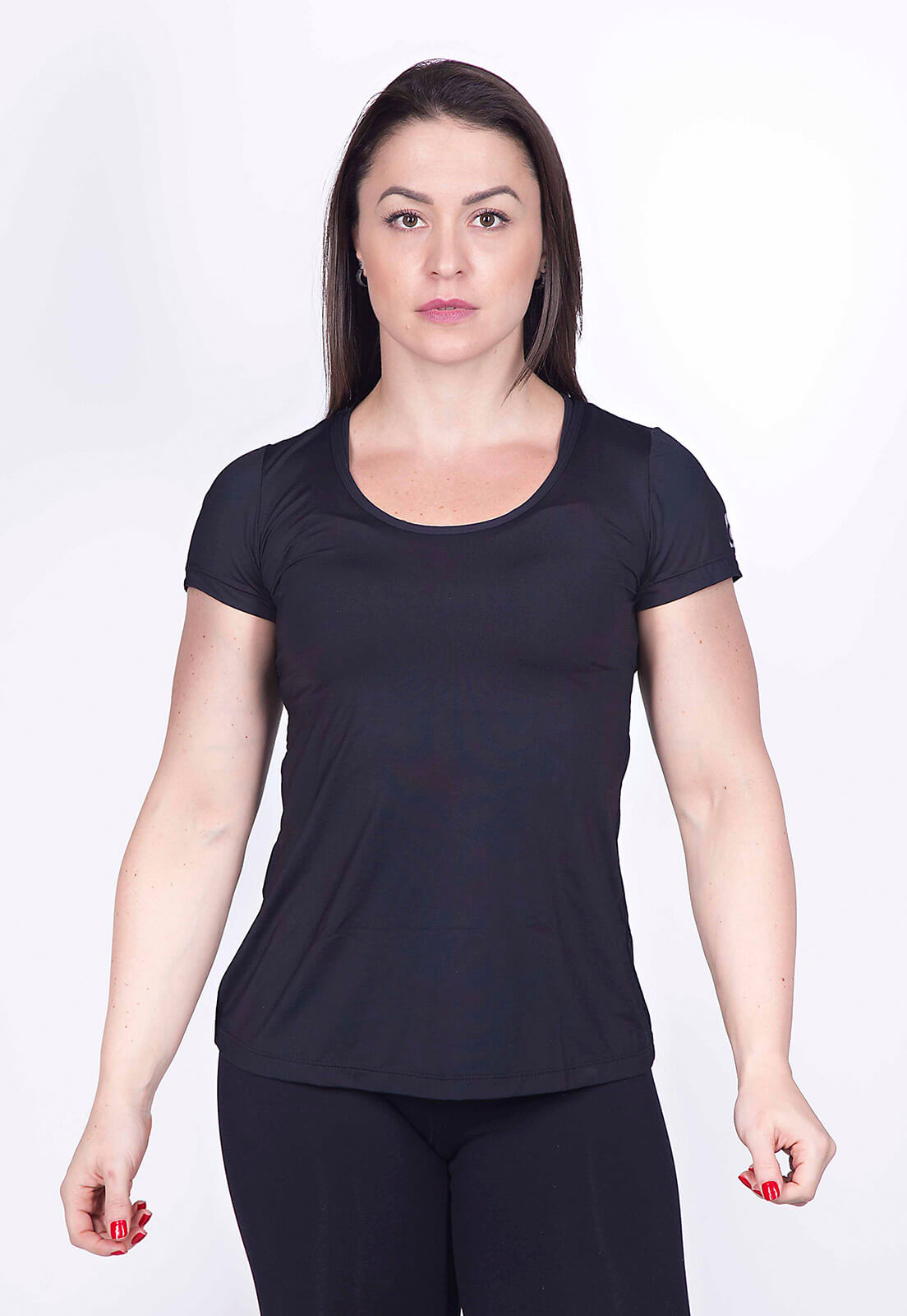 Camiseta Feminina Academia Recortada UV Preto