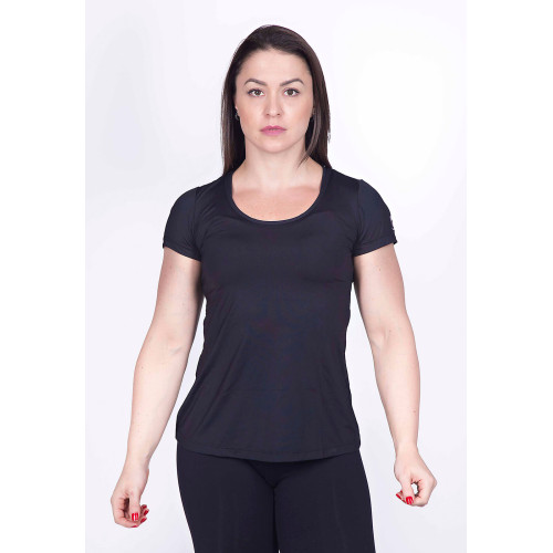 Camiseta Feminina Academia Recortada UV Preto