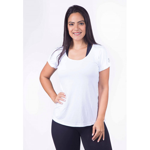 Camiseta Feminina Academia Recortada UV Branco