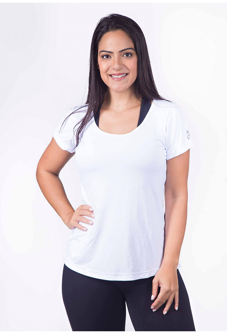 Camiseta Feminina Academia Recortada UV Branco