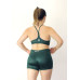 Conjunto fitness top nadador short com bolso cirre verde escuro