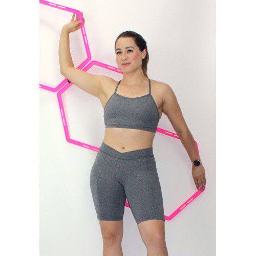 Conjunto fitness topkini e bermuda com bolso mescla