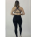 Conjunto fitness top de tiras e legging com recorte preto marrakesh