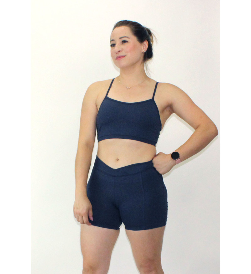 Conjunto top nadador short com bolso azul marinho