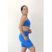 Conjunto fitness top alça dupla bermuda com bolso azul suplex