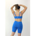 Conjunto fitness top alça dupla bermuda com bolso azul suplex