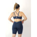 Conjunto fitness top alça dupla bermuda com bolso azul marinho suplex