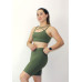 Conjunto fitness top alça dupla bermuda com bolso verde suplex