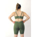Conjunto fitness top alça dupla bermuda com bolso verde suplex
