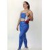 Conjunto fitness top nadador legging cós alto cirre azul