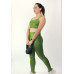 Conjunto fitness top nadador legging cós alto cirre verde