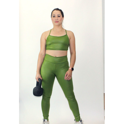 Conjunto fitness top nadador legging cós alto cirre verde