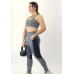 Conjunto fitness top alça dupla legging com recorte mescla