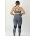 Conjunto fitness top alça dupla legging com recorte mescla