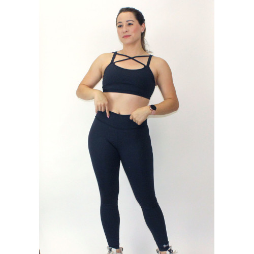 Conjunto fitnesstop alça dupla legging preto suplex 