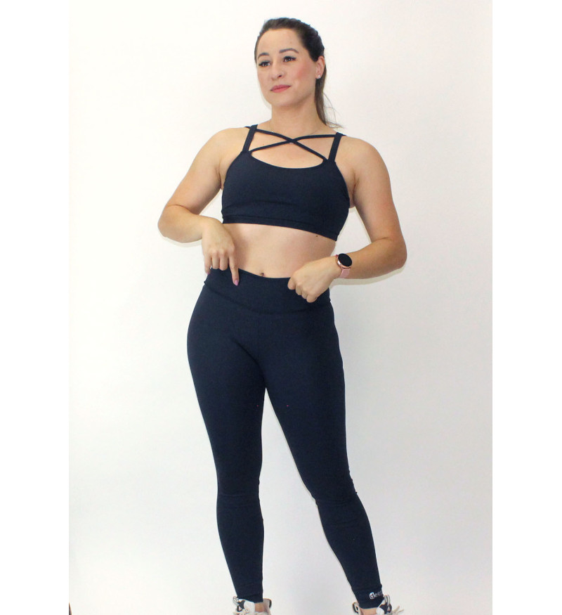 Conjunto fitnesstop alça dupla legging preto suplex 