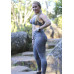 Conjunto fitness top tiras legging com bolso lateral cinza mescla