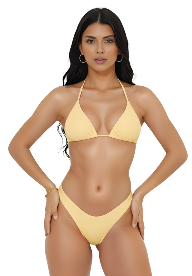 Conjunto de biquíni top cortininha calcinha asa delta fio dental