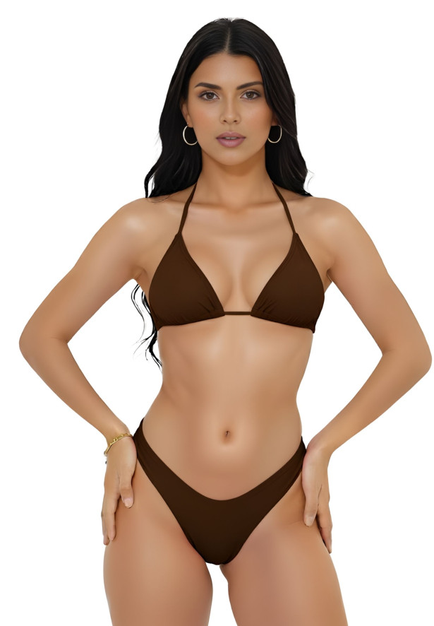 Conjunto de biquíni top cortininha calcinha asa delta fio dental 