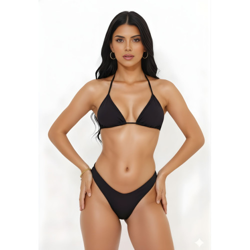 Conjunto de biquíni top cortininha calcinha asa delta fio dental