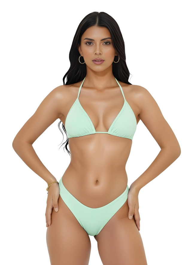 Conjunto de biquíni top cortininha calcinha asa delta fio dental