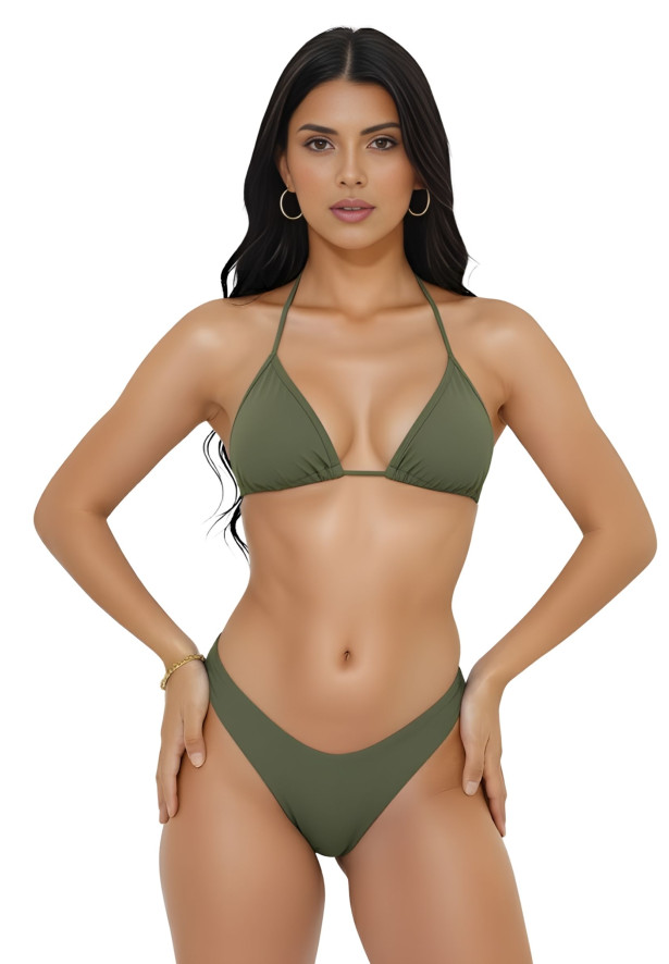 Conjunto de biquíni top cortininha calcinha asa delta fio dental 