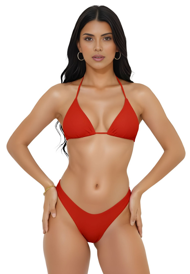 Conjunto de biquíni top cortininha calcinha asa delta fio dental 