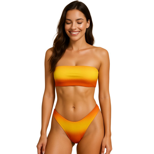 Biquíni Conjunto estampado Tye Dye Top Tomara que caia amarrado nas costas e Calcinha Asa Delta Degradê 