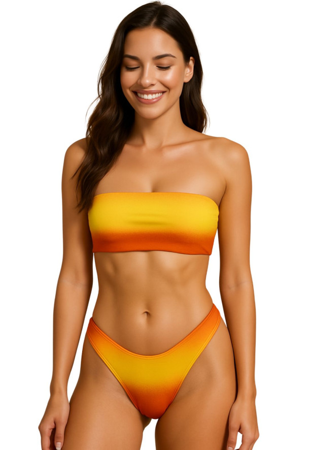 Biquíni Conjunto estampado Tye Dye Top Tomara que caia amarrado nas costas e Calcinha Asa Delta Degradê 