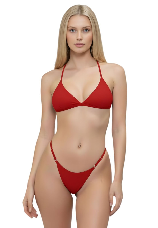Biquíni Conjunto Tanga Fio Dental com Ajuste + Top Triângulo com Fecho 