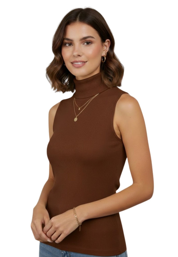 Blusa Canelada Gola Alta Feminina