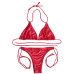 Biquíni Cortininha Vermelho com Argolas e Laterais Ajustáveis