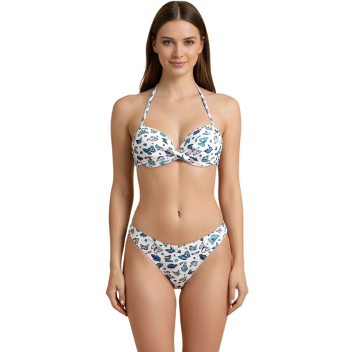 Biquíni Asa Delta com Bojo Meia Taça Estampa Azul Borboletas