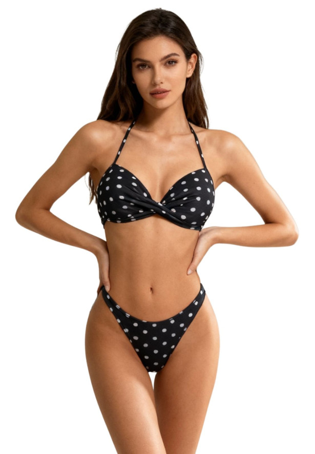 Biquíni Conjunto Top Torcido com Bojo e Calcinha Estampada Poa