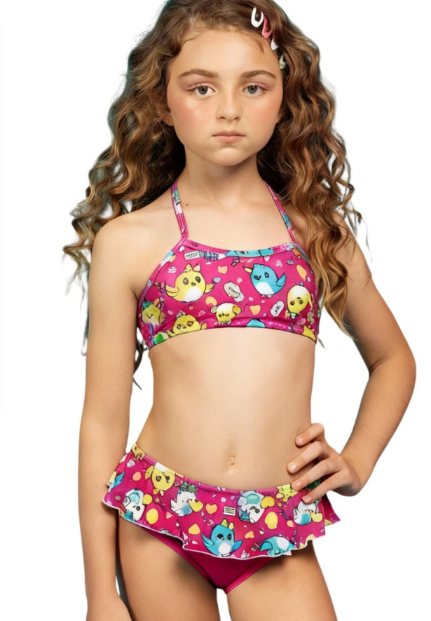 Conjunto Biquini Infantil Menina estampado com Babado na Calcinha – Conforto e Estilo para os Dias de Sol