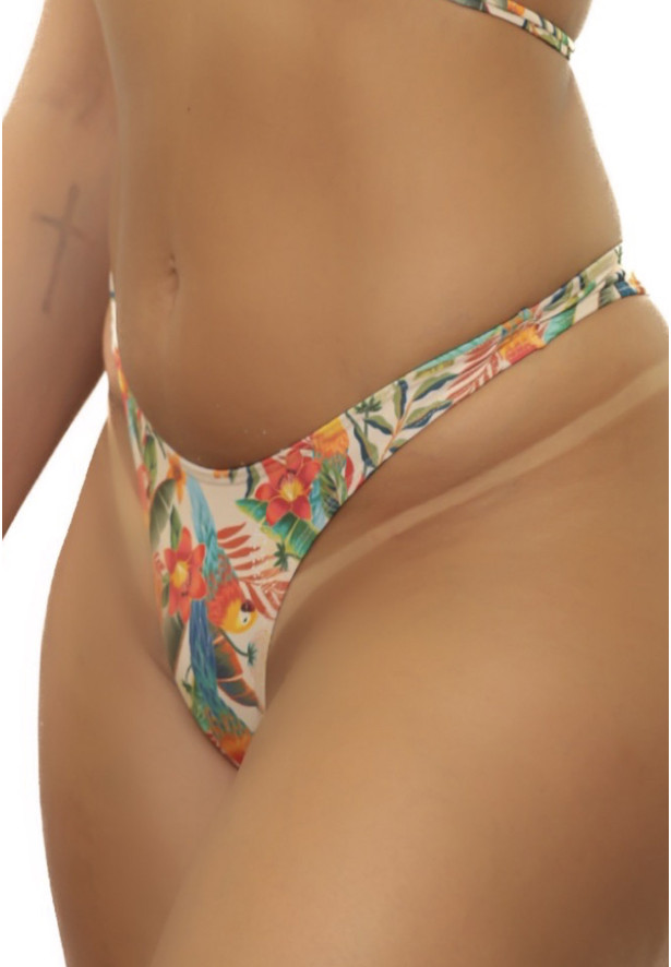 Calcinha asa delta fio dental estampa araras tropical