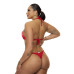 Top bojo aro v + calcinha de amarrar fio dental canelado vermelho